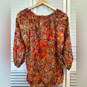 Chadwicks Orange Red Multicolored Patterned Blouse Size L
